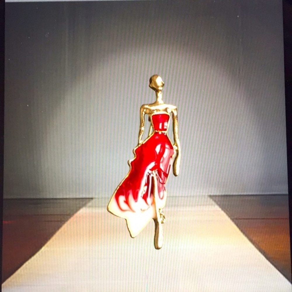 🍏50% OFF/3+...Lady in Red Evening Dress Brooch